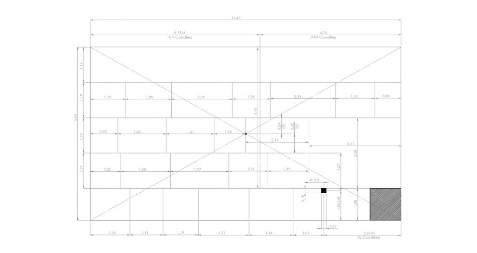 Plan du mur nord de la chambre du roi de la pyramide de kheops selon mesure de gilles dormion - un metre entre sol et conduit.jpg