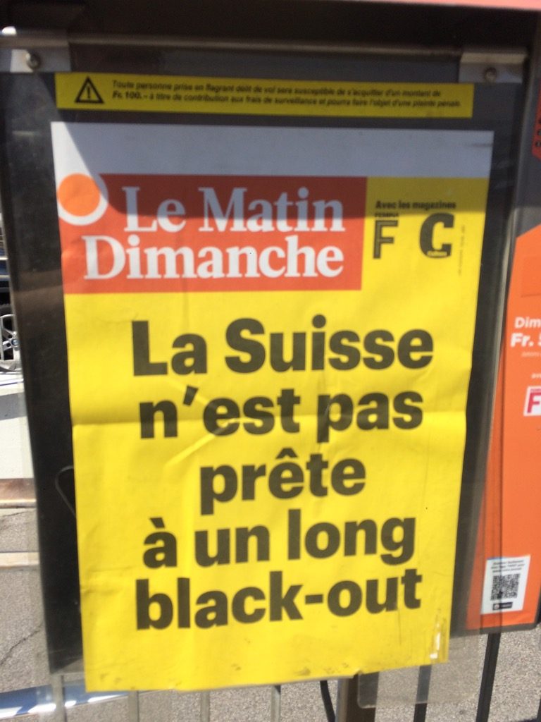 manchette le matin dimanche, la suisse n'est pas prête à un long black-out